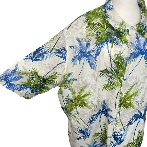 Cubavera Men's Shirt  4XLT Blue/White/Green Button Up Short Sleeve Leaf Print - Picture 2 of 11
